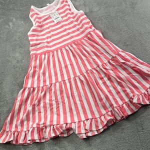 NEW Crewcuts 7 Pink, White Tiered Striped, Ruffle 100% Cotton Sleeveless Dress